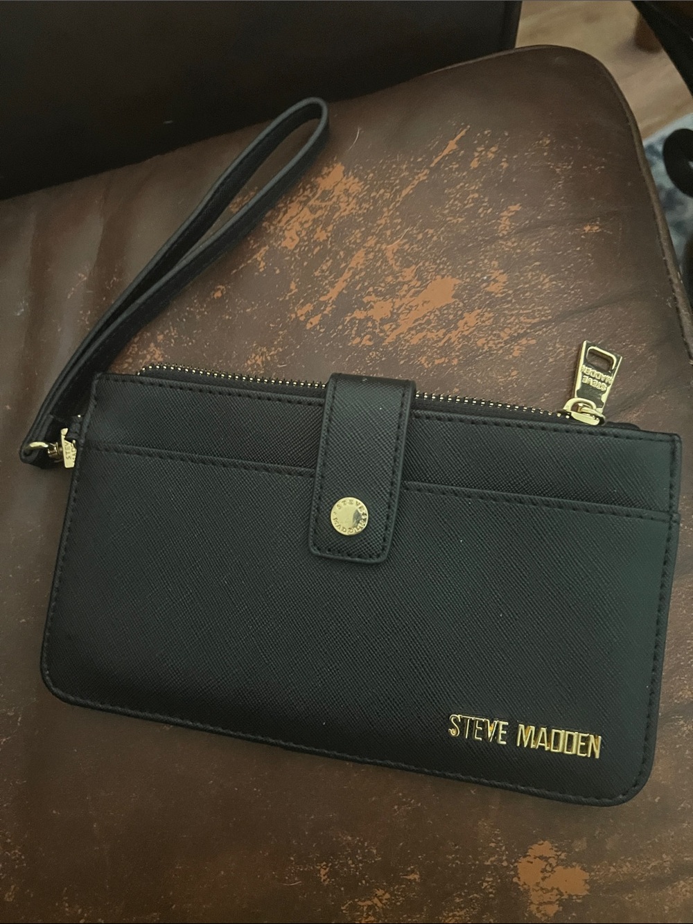 New Steve Madden Black Wristlet with Gold Hardware